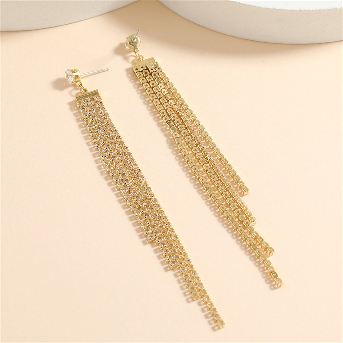 Cubic Zirconia and 18K Gold-Plated Tassel Drop Earrings, gold drop earrings for women, botanical inspired, styled look