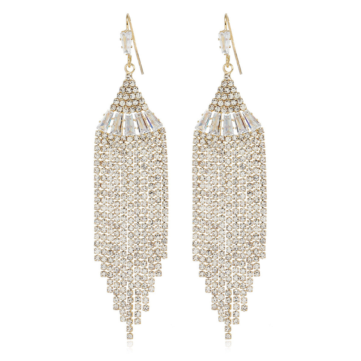 Cubic Zirconia and Crystal 18K Gold-Plated Tower Tassel Drop Earrings, gold drop earrings for women, side view