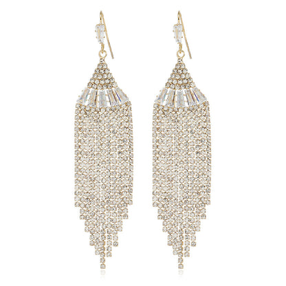 Cubic Zirconia and Crystal 18K Gold-Plated Tower Tassel Drop Earrings, gold drop earrings for women, side view