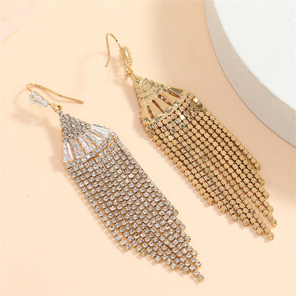Cubic Zirconia and Crystal 18K Gold-Plated Tower Tassel Drop Earrings, gold drop earrings for women, lifestyle look
