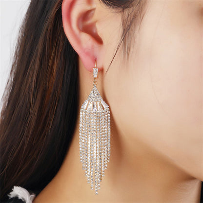 Cubic Zirconia and Crystal 18K Gold-Plated Tower Tassel Drop Earrings, gold drop earrings for women, front view