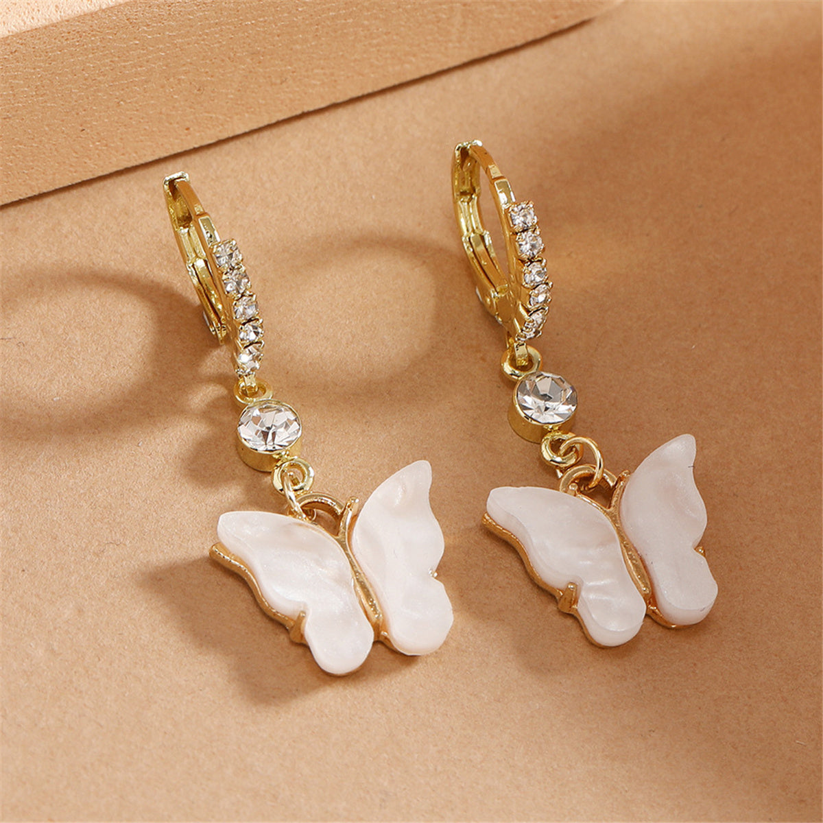 Cubic Zirconia & Acrylic 18K Gold-Plated Butterfly Huggie Earrings