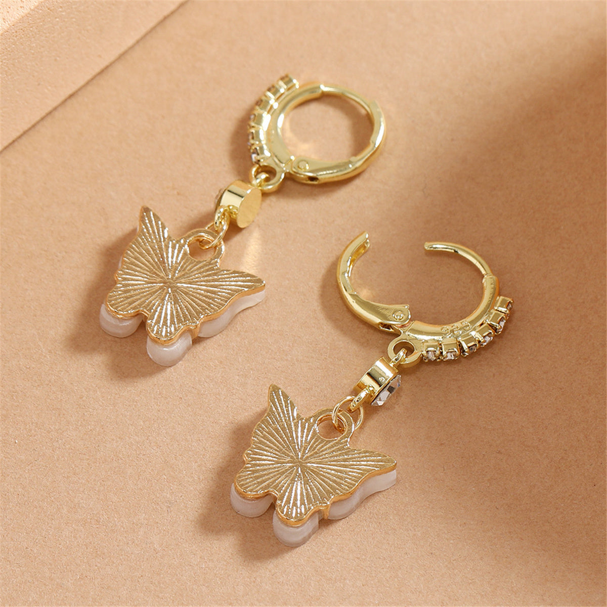 Cubic Zirconia & Acrylic 18K Gold-Plated Butterfly Huggie Earrings