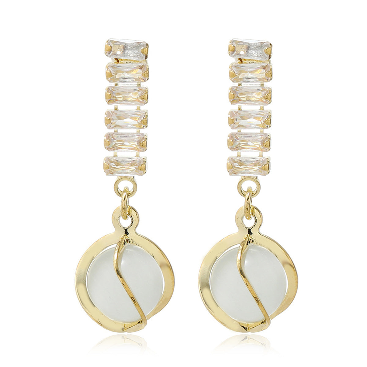 Crystal and Cats Eye 18K Gold-Plated Lantern Drop Earrings, gold drop earrings for women, everyday style, front view