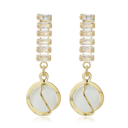 Crystal and Cats Eye 18K Gold-Plated Lantern Drop Earrings, gold drop earrings for women, everyday style, front view