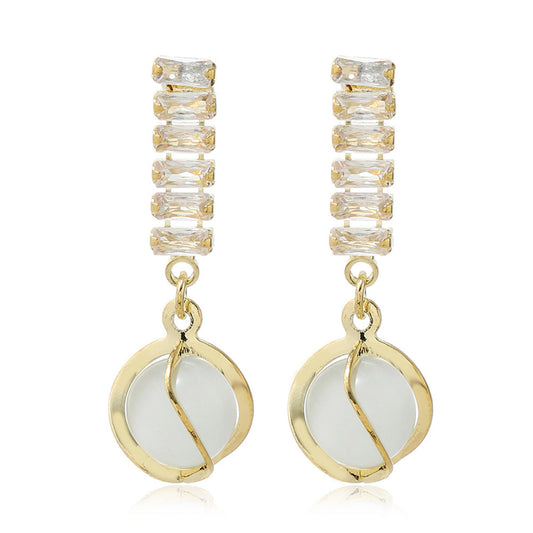 Crystal and Cats Eye 18K Gold-Plated Lantern Drop Earrings, gold drop earrings for women, everyday style, front view