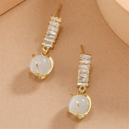 Crystal and Cats Eye 18K Gold-Plated Lantern Drop Earrings, gold drop earrings for women, everyday style, side view