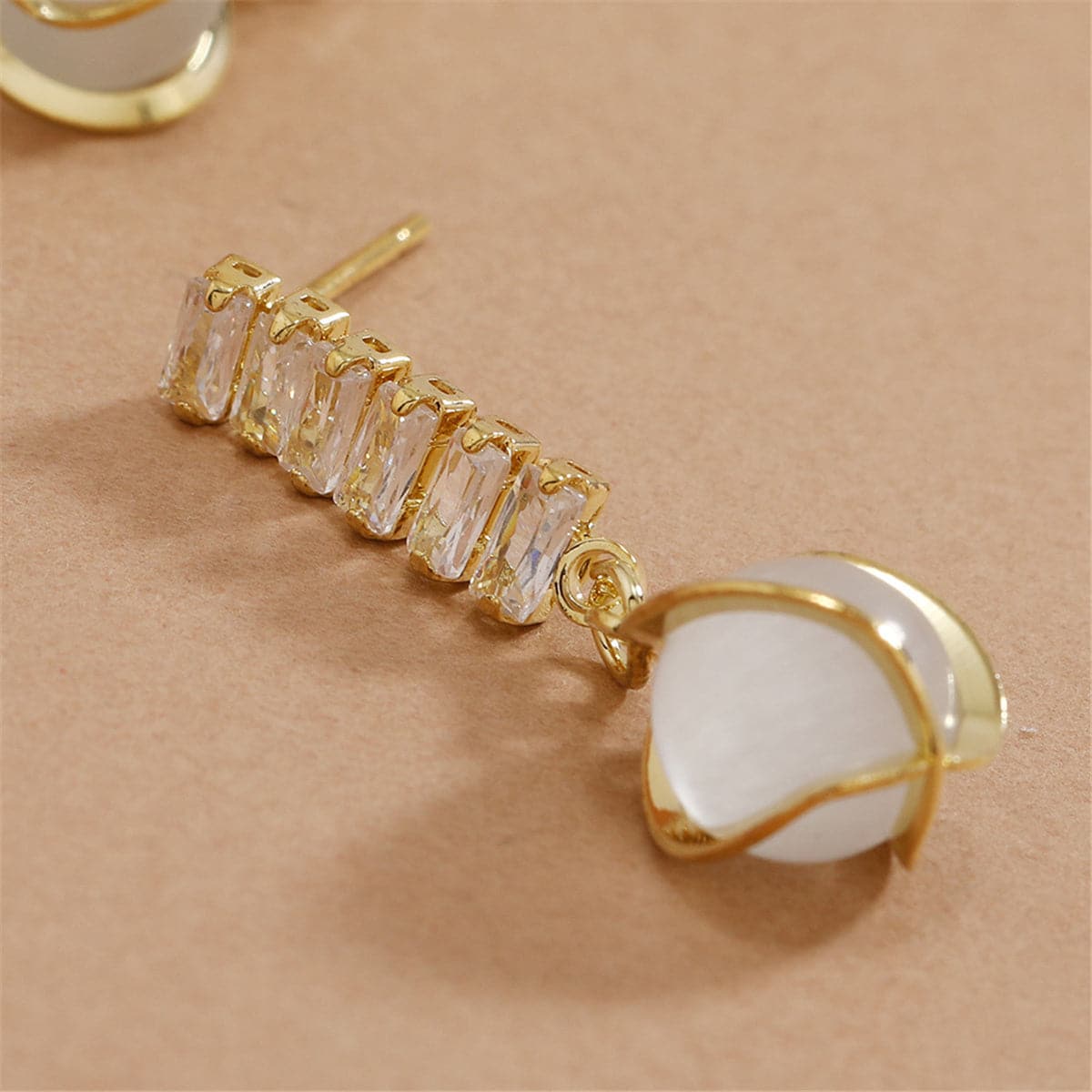 Crystal and Cats Eye 18K Gold-Plated Lantern Drop Earrings, gold drop earrings for women, everyday style, styled look