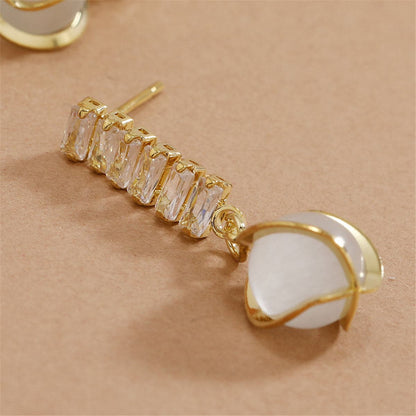 Crystal and Cats Eye 18K Gold-Plated Lantern Drop Earrings, gold drop earrings for women, everyday style, styled look