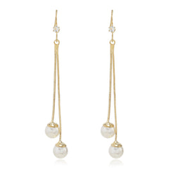 Cubic Zirconia & Pearl 18K Gold-Plated Tassel Drop Earrings