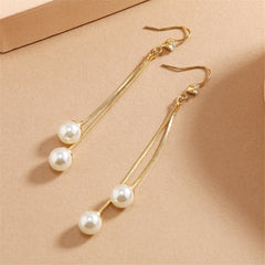 Cubic Zirconia & Pearl 18K Gold-Plated Tassel Drop Earrings