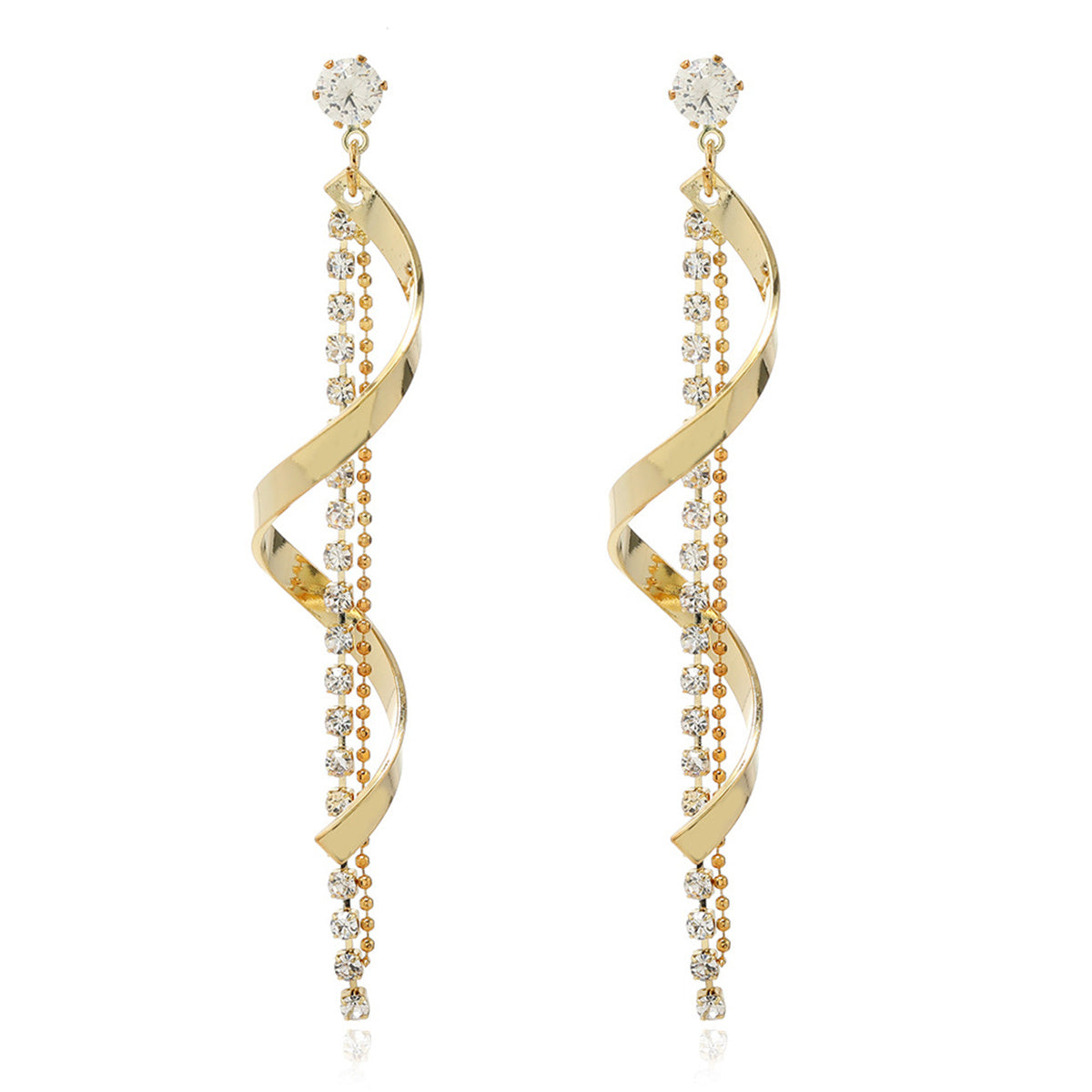 Cubic Zirconia & 18K Gold-Plated Twisted Tassel Drop Earrings