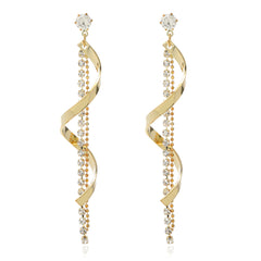 Cubic Zirconia & 18K Gold-Plated Twisted Tassel Drop Earrings
