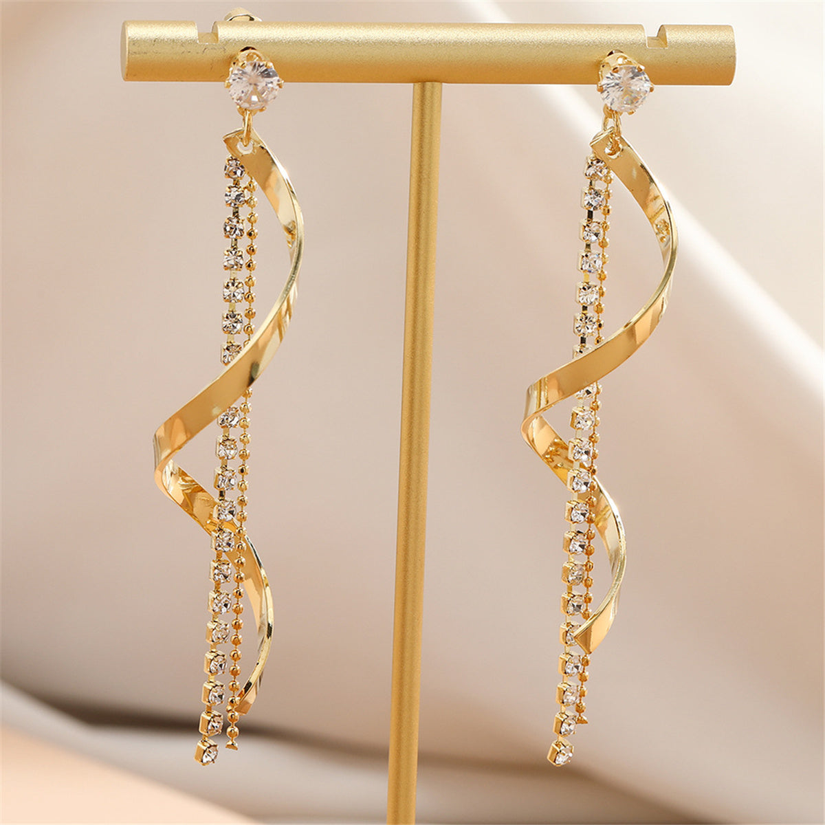 Cubic Zirconia & 18K Gold-Plated Twisted Tassel Drop Earrings