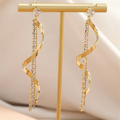 Cubic Zirconia & 18K Gold-Plated Twisted Tassel Drop Earrings