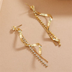 Cubic Zirconia & 18K Gold-Plated Twisted Tassel Drop Earrings