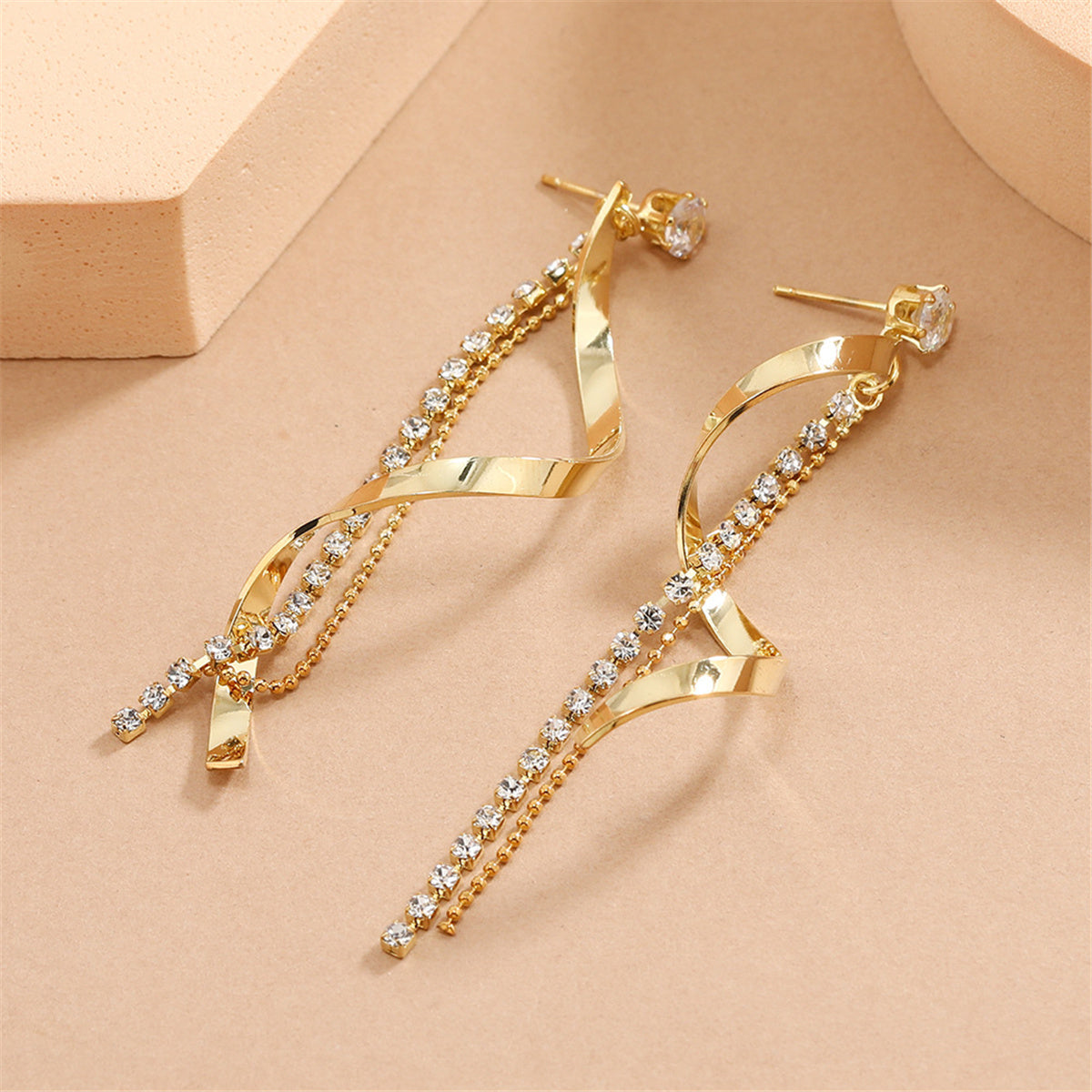 Cubic Zirconia & 18K Gold-Plated Twisted Tassel Drop Earrings