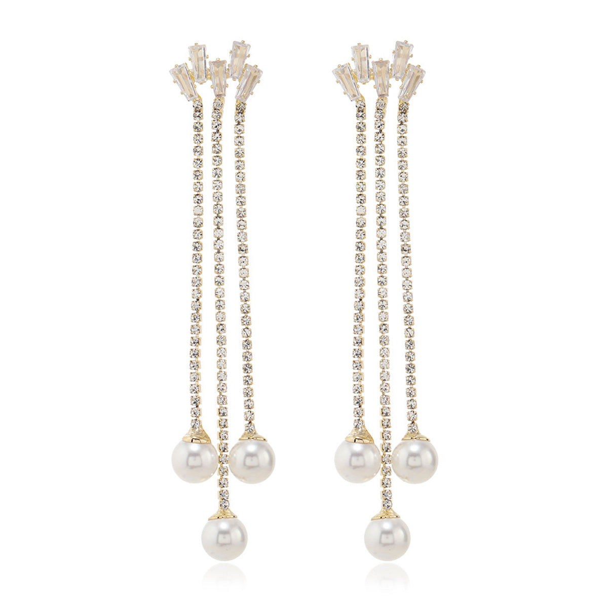 Pearl & Cubic Zirconia 18K Gold-Plated Ball Strand Drop Earrings