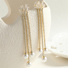 Pearl & Cubic Zirconia 18K Gold-Plated Ball Strand Drop Earrings