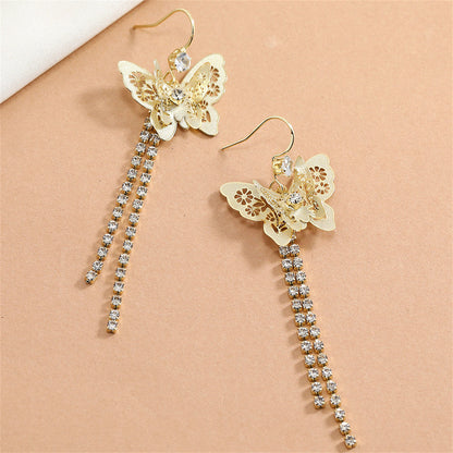 Cubic Zirconia and 18K Gold-Plated Butterfly Tassel Drop Earrings, gold drop earrings for women, styled look