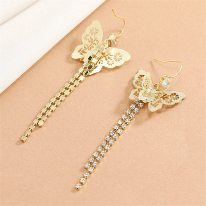 Cubic Zirconia and 18K Gold-Plated Butterfly Tassel Drop Earrings, gold drop earrings for women, side view