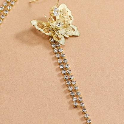 Cubic Zirconia and 18K Gold-Plated Butterfly Tassel Drop Earrings, gold drop earrings for women, detail close-up