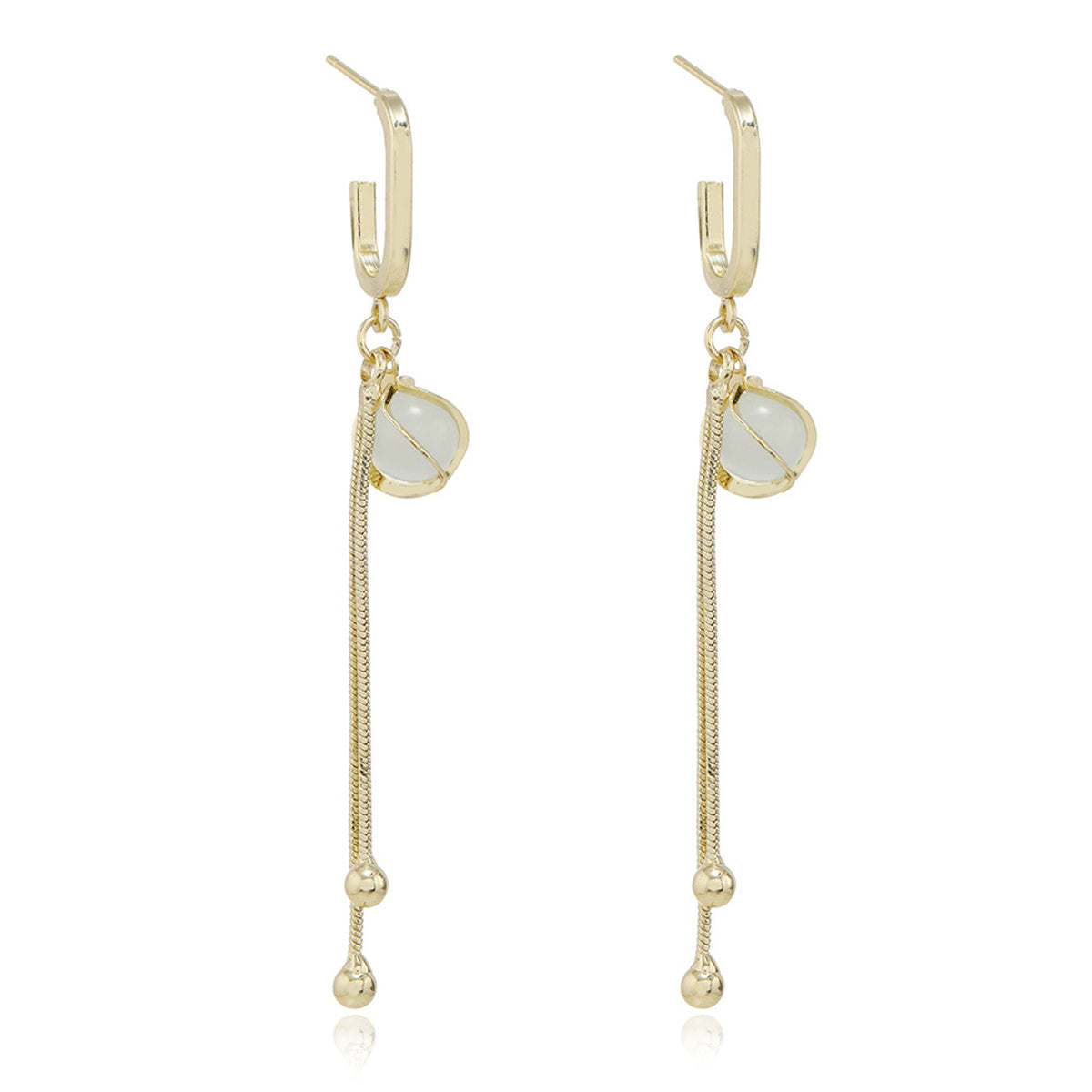 Cats Eye and 18K Gold-Plated Lantern Tassel Drop Earrings, gold drop earrings for women, vintage-inspired design, side view
