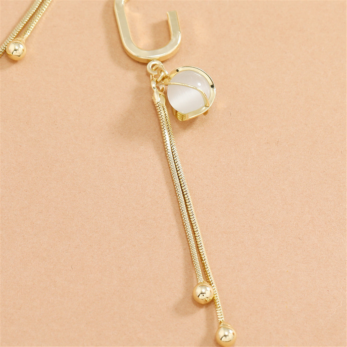 Cats Eye and 18K Gold-Plated Lantern Tassel Drop Earrings, gold drop earrings for women, vintage-inspired design, styled look