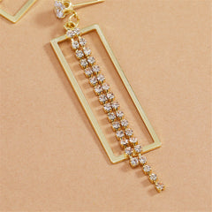Cubic Zirconia & 18K Gold-Plated Open Rectangle Tassel Drop Earrings