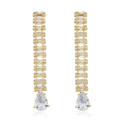 Crystal and 18K Gold-Plated Drop Earrings, gold drop earrings for women, vintage-inspired design, side view