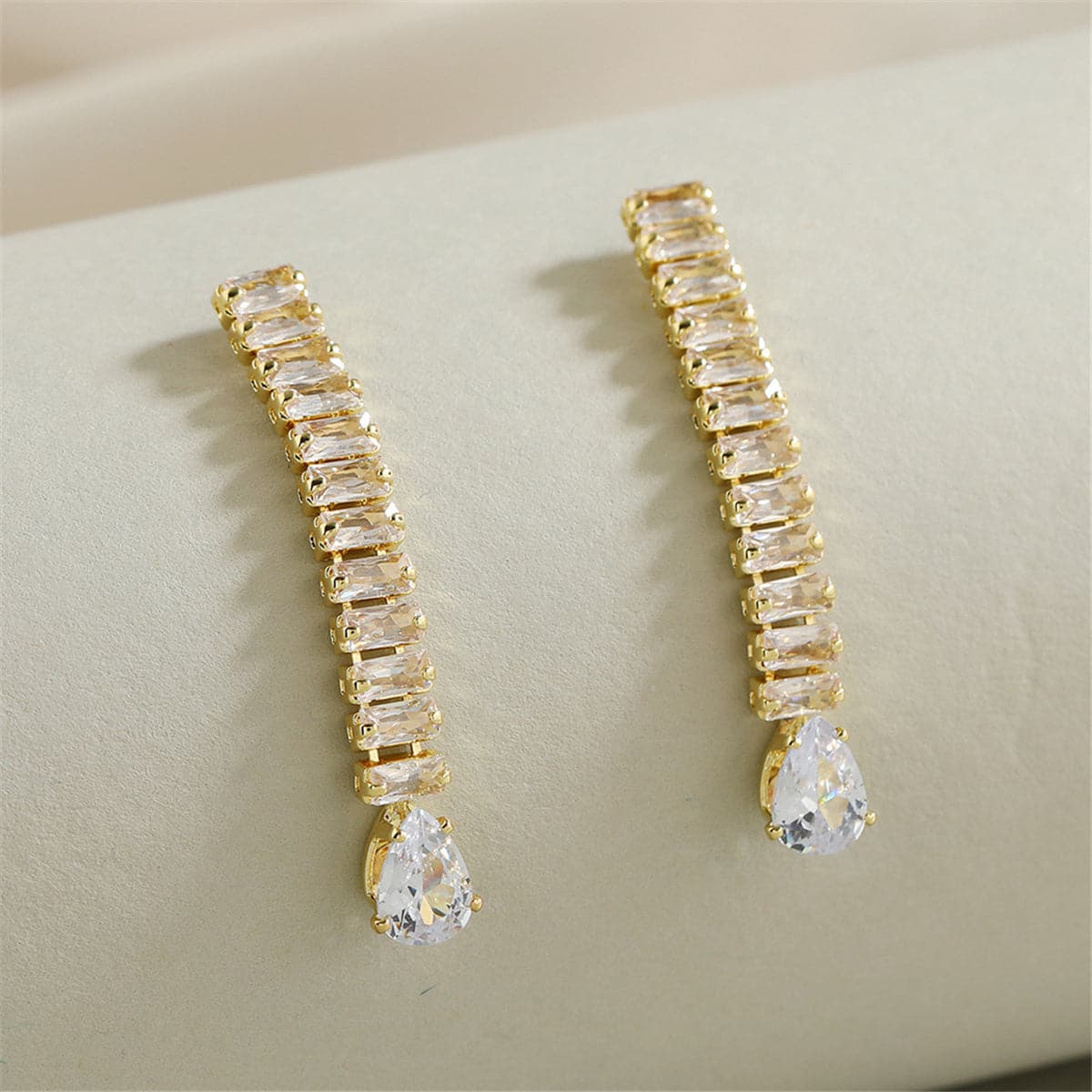 Crystal and 18K Gold-Plated Drop Earrings, gold drop earrings for women, vintage-inspired design, front view