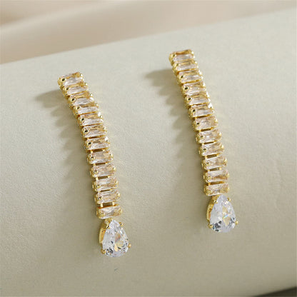 Crystal and 18K Gold-Plated Drop Earrings, gold drop earrings for women, vintage-inspired design, front view