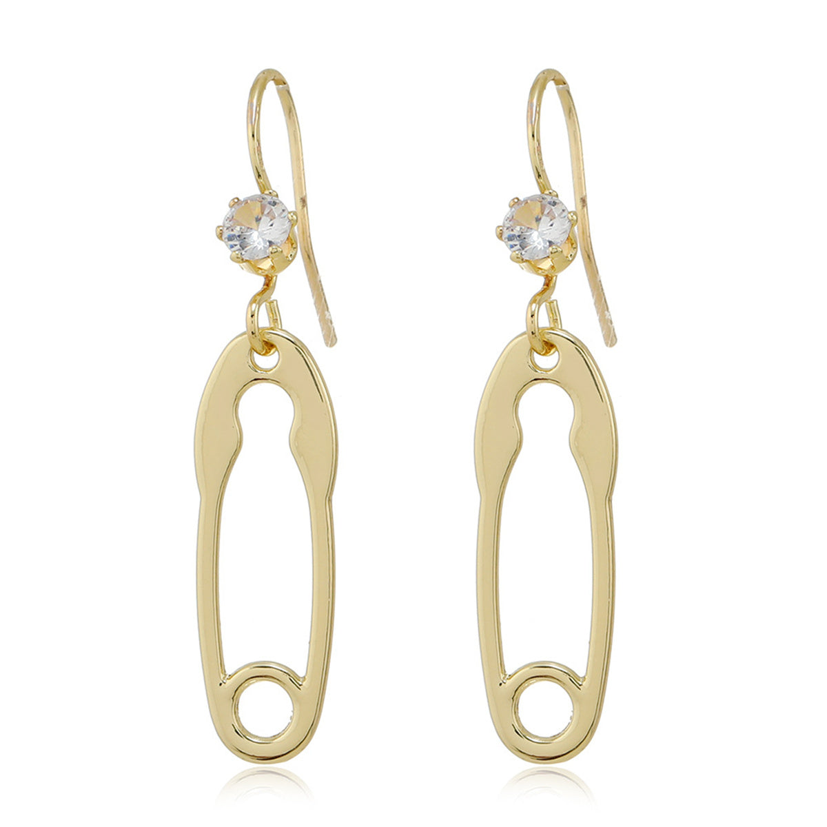 Cubic Zirconia & 18K Gold-Plated Safety Pin Drop Earrings