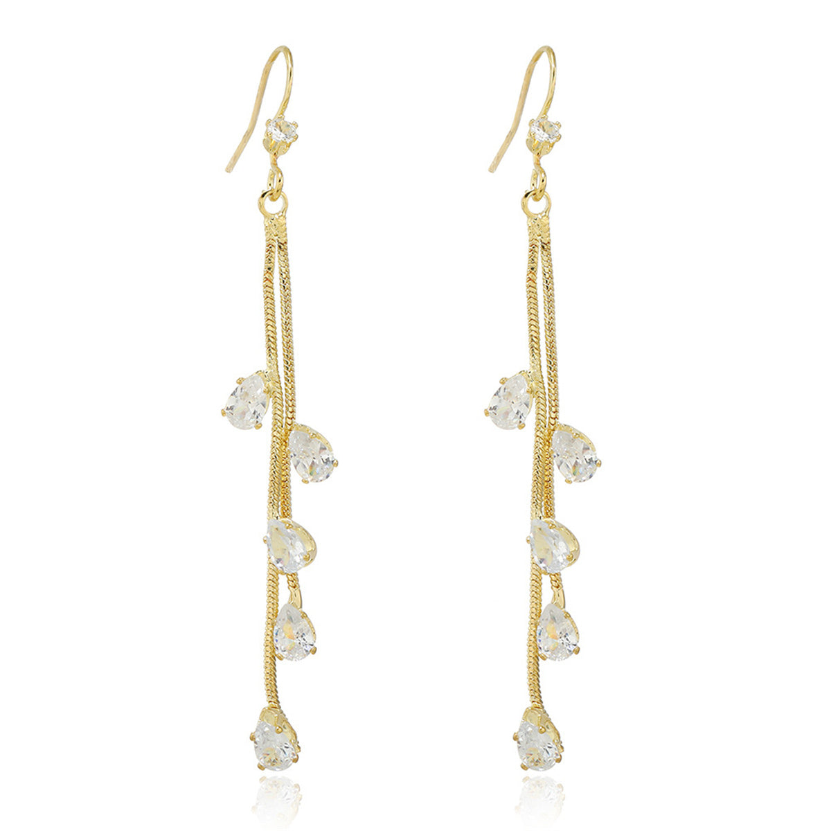 Cubic Zirconia and 18K Gold-Plated Tassel Drop Earrings, gold drop earrings for women, lifestyle look