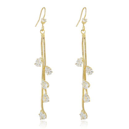 Cubic Zirconia and 18K Gold-Plated Tassel Drop Earrings, gold drop earrings for women, lifestyle look