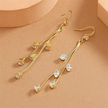 Cubic Zirconia and 18K Gold-Plated Tassel Drop Earrings, gold drop earrings for women, vintage-inspired design, front view