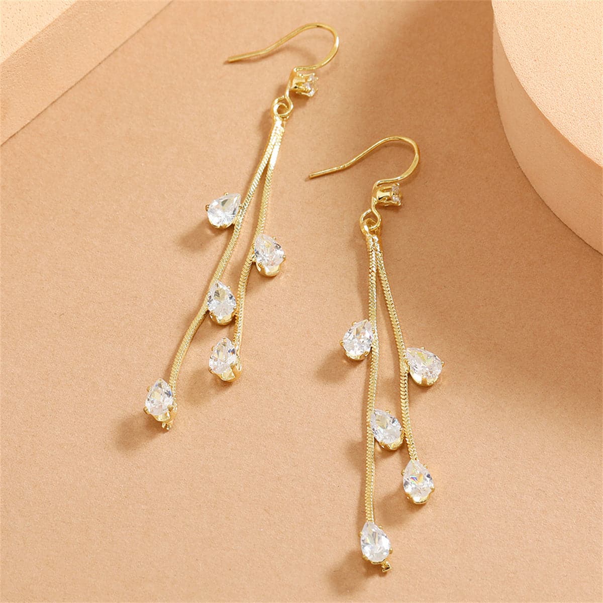 Cubic Zirconia and 18K Gold-Plated Tassel Drop Earrings, gold drop earrings for women, vintage-inspired design, side view