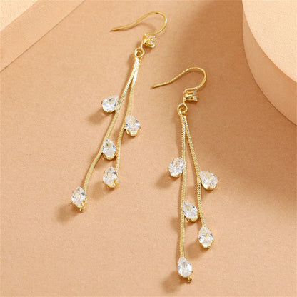 Cubic Zirconia and 18K Gold-Plated Tassel Drop Earrings, gold drop earrings for women, vintage-inspired design, side view