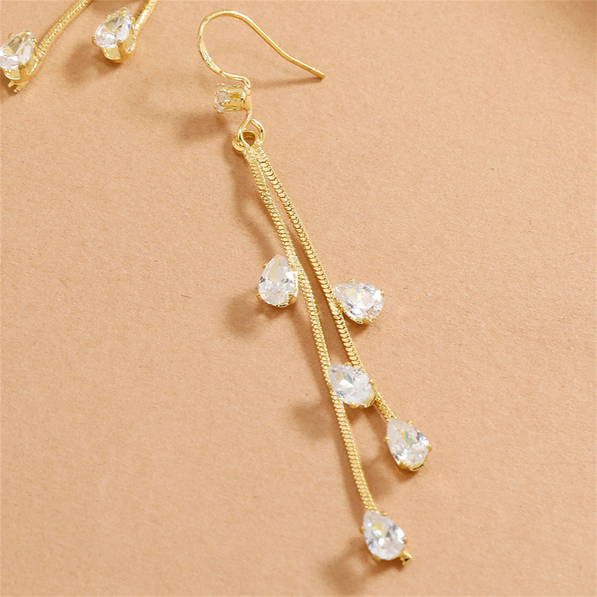 Cubic Zirconia and 18K Gold-Plated Tassel Drop Earrings, gold drop earrings for women, vintage-inspired design, styled look
