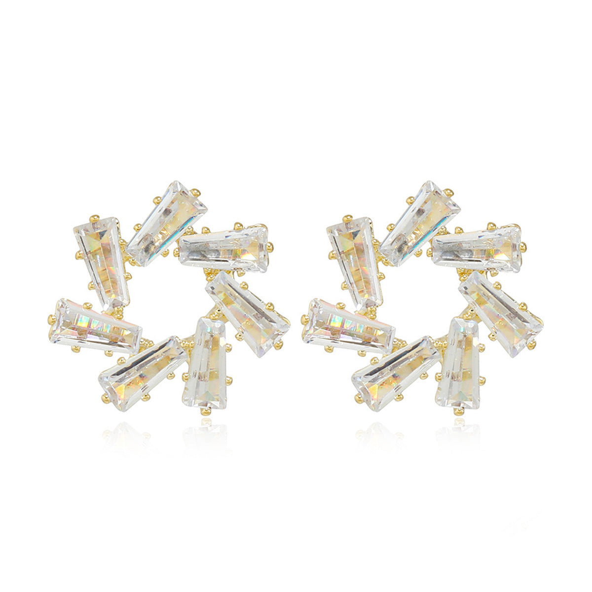 Crystal and 18K Gold-Plated Circle Flower Stud Earrings, gold stud earrings for women, vintage-inspired design, front view