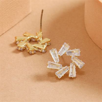 Crystal and 18K Gold-Plated Circle Flower Stud Earrings, gold stud earrings for women, vintage-inspired design, styled look