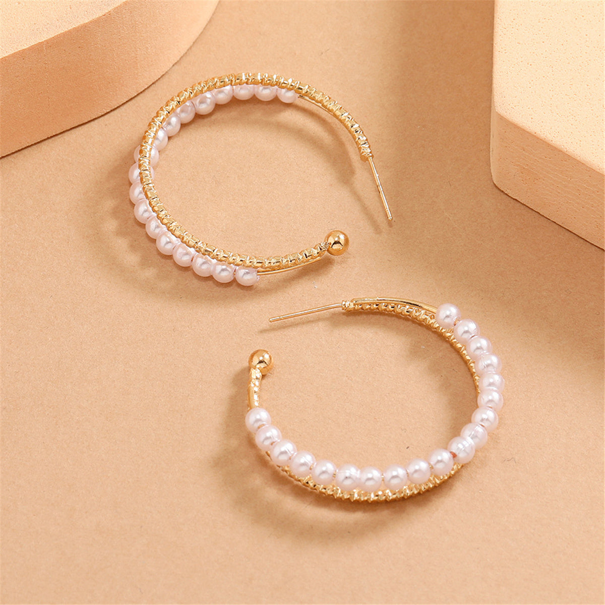 Pearl and 18K Gold-Plated Layered Hoop Earrings, botanical inspired, lifestyle look