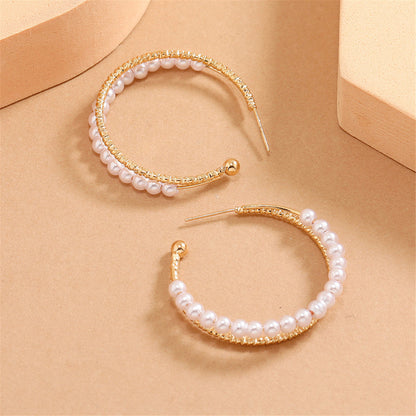 Pearl and 18K Gold-Plated Layered Hoop Earrings, botanical inspired, lifestyle look