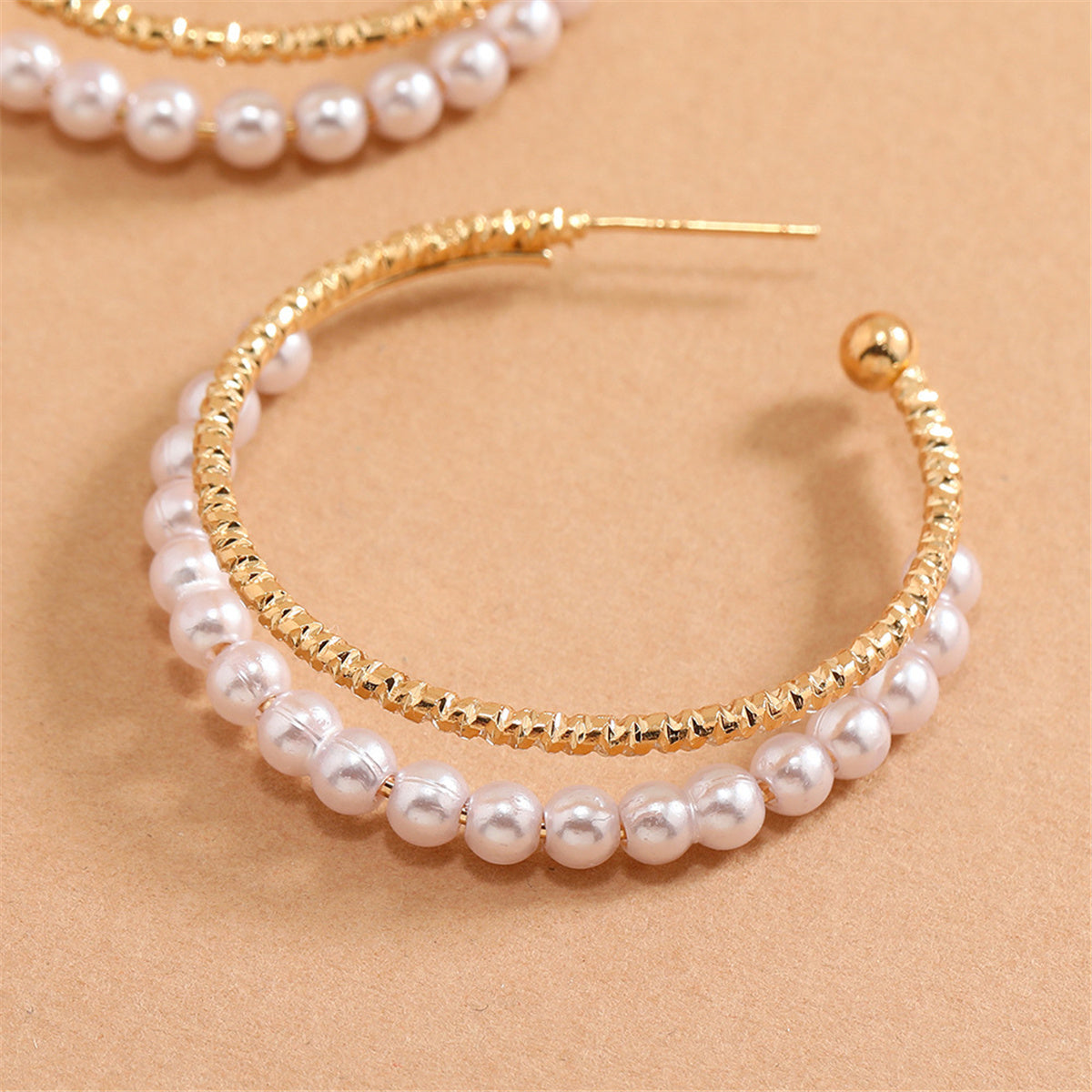 Pearl and 18K Gold-Plated Layered Hoop Earrings, botanical inspired, styled look