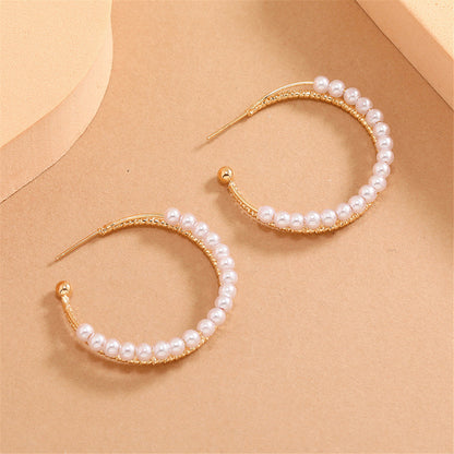 Pearl and 18K Gold-Plated Layered Hoop Earrings, botanical inspired, side view