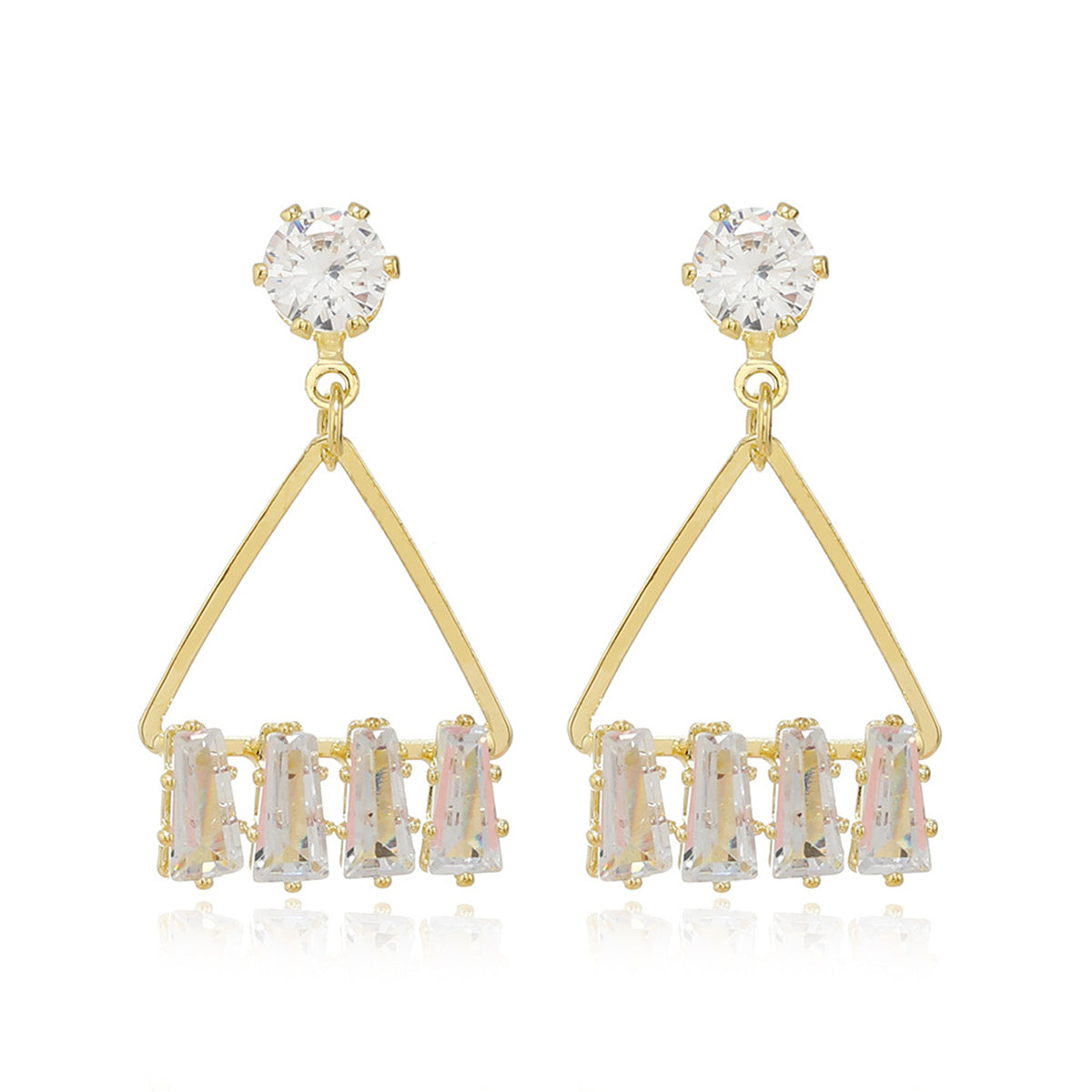 Cubic Zirconia and Crystal Triangle Drop Earrings, drop earrings for women, everyday style, side view