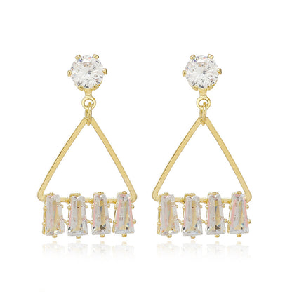 Cubic Zirconia and Crystal Triangle Drop Earrings, drop earrings for women, everyday style, side view