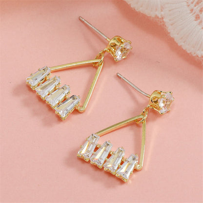 Cubic Zirconia and Crystal Triangle Drop Earrings, drop earrings for women, everyday style, front view