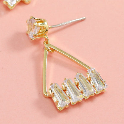 Cubic Zirconia and Crystal Triangle Drop Earrings, drop earrings for women, everyday style, styled look