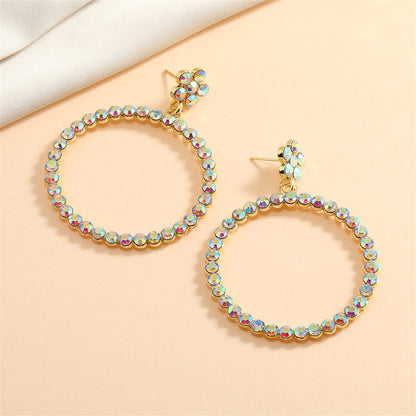 Iridescent Cubic Zirconia and 18K Gold-Plated Floral Circle Drop Earrings, gold drop earrings for women, side view